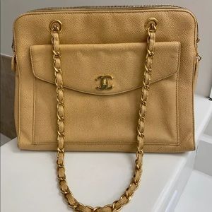 Authentic Chanel Beige Caviar Front Flap Handbag